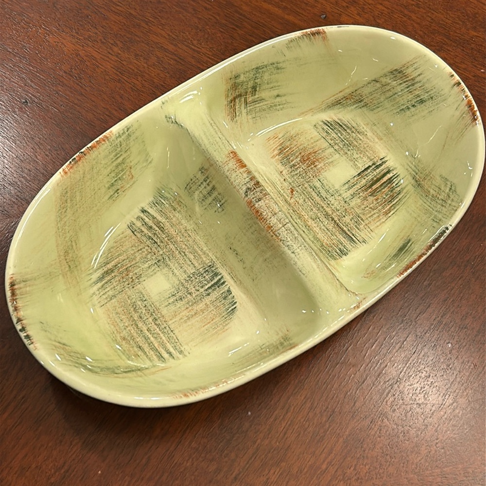 Vintage Vernonware Raffia Divided Dish